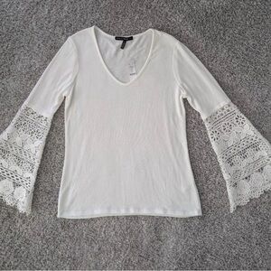 White House Black Market White Crochet Bell-Sleeve Tunic